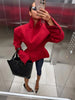 Women's Cropped Red Blazer with Shoulder Pads and a Double-Breasted Front