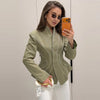 Women's Olive Green Striped Blazer with a Sculpted Waist and Asymmetric Hem