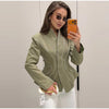 Women's Olive Green Striped Blazer with a Sculpted Waist and Asymmetric Hem