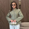 Women's Olive Green Striped Blazer with a Sculpted Waist and Asymmetric Hem