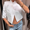 Women's Asymmetric Cropped Blazer with Short Sleeves in Black White or Red