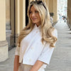 Women's Asymmetric Cropped Blazer with Short Sleeves in Black White or Red