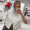 Women's Asymmetric Cropped Blazer with Short Sleeves in Black White or Red