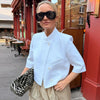 Women's Asymmetric Cropped Blazer with Short Sleeves in Black White or Red