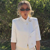 Women's Asymmetric Cropped Blazer with Short Sleeves in Black White or Red