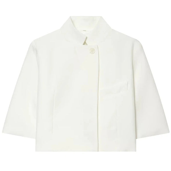 Women's Asymmetric Cropped Blazer with Short Sleeves in Black White or Red