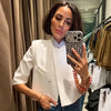 Women's Asymmetric Cropped Blazer with Short Sleeves in Black White or Red