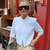Women's Asymmetric Cropped Blazer with Short Sleeves in Black White or Red