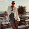 Women's Open-Front Blazer Jacket with Fringe Trim