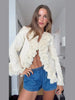 Women's Open-Front Blazer Jacket with Fringe Trim