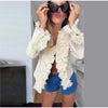 Women's Open-Front Blazer Jacket with Fringe Trim