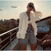 Women's Open-Front Blazer Jacket with Fringe Trim