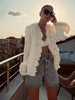 Women's Open-Front Blazer Jacket with Fringe Trim