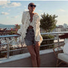 Women's Open-Front Blazer Jacket with Fringe Trim