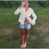 Women's Open-Front Blazer Jacket with Fringe Trim