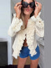 Women's Open-Front Blazer Jacket with Fringe Trim