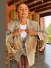 Women's Relaxed Lapel Blazer with Long Sleeves and Tassel Trim