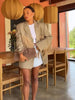 Women's Relaxed Lapel Blazer with Long Sleeves and Tassel Trim