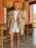 Women's Relaxed Lapel Blazer with Long Sleeves and Tassel Trim