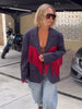 Women's Loose-Fit Blazer with Fringe Trim and a Vintage-Inspired Look