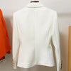 Women's Double-Breasted Blazer with Gold Lion-Head Buttons and Long Sleeves