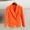 Women's Double-Breasted Blazer with Gold Lion-Head Buttons and Long Sleeves