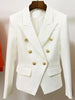 Women's Double-Breasted Blazer with Gold Lion-Head Buttons and Long Sleeves