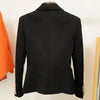 Women's Double-Breasted Blazer with Gold Lion-Head Buttons and Long Sleeves