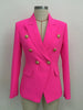 Women's Double-Breasted Blazer with Gold Lion-Head Buttons and Long Sleeves