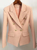 Women's Double-Breasted Blazer with Gold Lion-Head Buttons and Long Sleeves