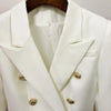 Women's Double-Breasted Blazer with Gold Lion-Head Buttons and Long Sleeves