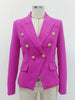 Women's Double-Breasted Blazer with Gold Lion-Head Buttons and Long Sleeves