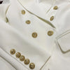 Women's Double-Breasted Blazer with Gold Lion-Head Buttons and Long Sleeves