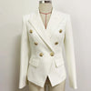 Women's Double-Breasted Blazer with Gold Lion-Head Buttons and Long Sleeves