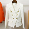 Women's Double-Breasted Blazer with Gold Lion-Head Buttons and Long Sleeves