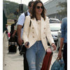 Women's Double-Breasted Blazer with Gold Lion-Head Buttons and Long Sleeves