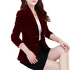 Women's Slim-Fit Velvet Blazer with Long Sleeves in Black Wine Red or Dark Blue