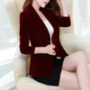 Women's Slim-Fit Velvet Blazer with Long Sleeves in Black Wine Red or Dark Blue