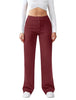 Women's Straight-Leg Work Pants, Polyester-Spandex Blend, High Waist, Button Closure and Side Pockets