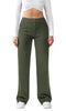 Women's Straight-Leg Work Pants, Polyester-Spandex Blend, High Waist, Button Closure and Side Pockets