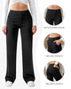 Women's Straight-Leg Work Pants, Polyester-Spandex Blend, High Waist, Button Closure and Side Pockets