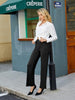 Women's Straight-Leg Work Pants, Polyester-Spandex Blend, High Waist, Button Closure and Side Pockets