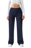 Women's Straight-Leg Work Pants, Polyester-Spandex Blend, High Waist, Button Closure and Side Pockets