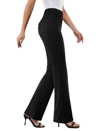 Women's Bootcut Work Pants, Polyester-Spandex Blend, High Elastic Waist, Pull-On Style and Four Pockets