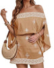 Women's Three-Piece Skort Set, Polyester, Off-Shoulder Batwing Top, Bandeau and High-Waisted Skort