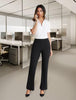 Women's Flare-Leg Work Trousers, Polyester-Spandex Blend, High Waist, Pull-On Style and Back Pockets
