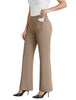 Women's Flare-Leg Work Trousers, Polyester-Spandex Blend, High Waist, Pull-On Style and Back Pockets