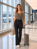 Women's Flare-Leg Work Trousers, Polyester-Spandex Blend, High Waist, Pull-On Style and Back Pockets