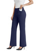 Women's Flare-Leg Work Trousers, Polyester-Spandex Blend, High Waist, Pull-On Style and Back Pockets