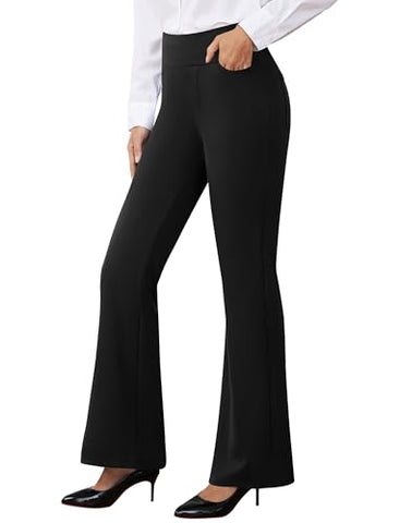 Women's Flare-Leg Dress Pants, Polyester-Spandex Blend, High Waist, Pull-On Closure and Four Pockets